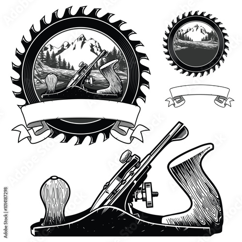 Saw Blade and Wood Shaver Logo design elements