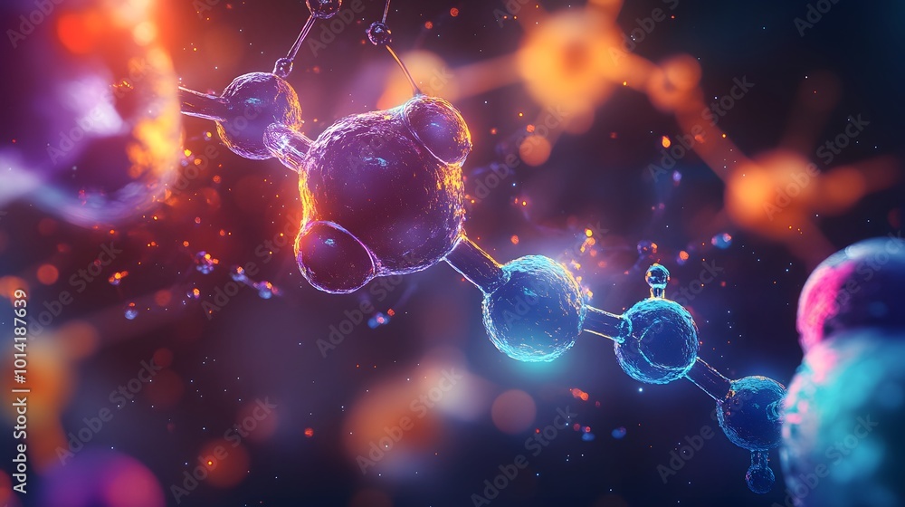 3D Render of a Molecular Structure with Glowing Spheres and Lines 3D Render of a Molecular Structure with Glowing Spheres and Lines