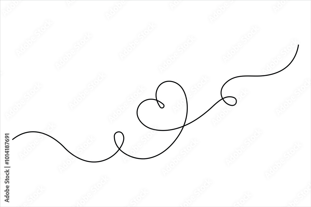 Continuous one line art drawing heart decoration for valentines day, romantic love symbol illustration Continuous one line art drawing heart decoration for valentines day, romantic love symbol illustration