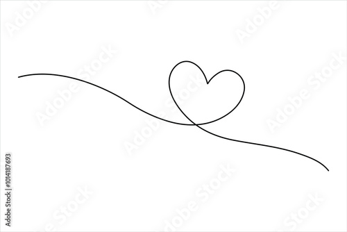  Continuous one line art drawing heart decoration for valentines day, romantic love symbol illustration