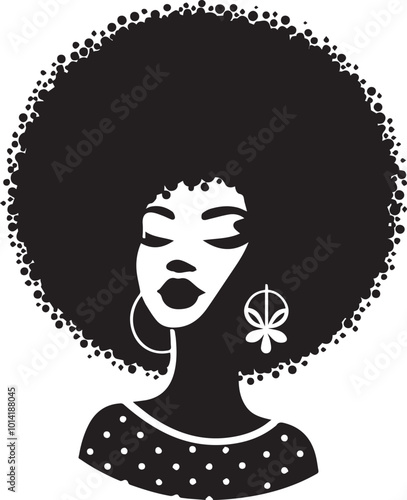 Black woman Head logo vector, African American woman with natural hair puff hairstyle silhouette black and white