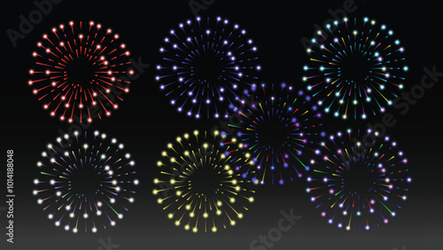 set of various firecracker brightly shining. fireworks celebration vector.