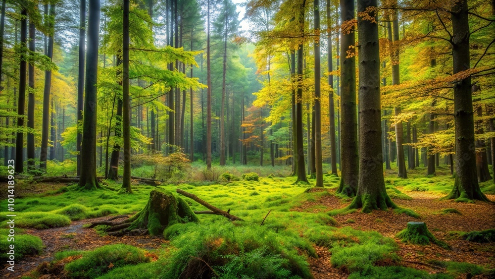Fototapeta premium wilderness, life, balance, diversity, death, beauty, photograph, lush, Photograph capturing the beauty and fragility of a forest showcasing both life and death amidst the rich foliage