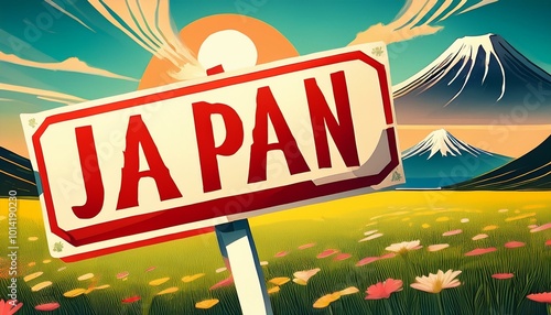 Road sign with Japan written on a natural background