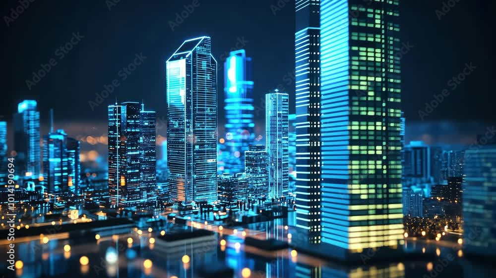 Futuristic Cityscape with Blue Lights Futuristic Cityscape with Blue Lights
