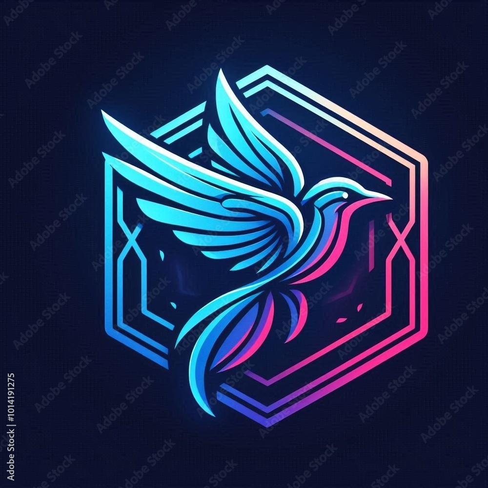 Obraz premium HexaGlow: Sci-Fi Bird in Blue Neon Framed Design