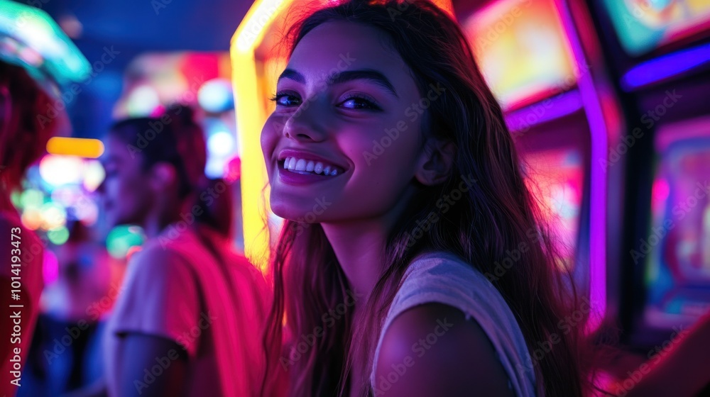 Smiling Woman in Arcade Smiling Woman in Arcade
