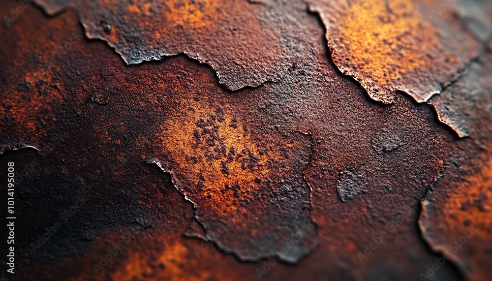 Close-up of rusted metal surface with textured orange and brown patina, showcasing peeling and weathered layers. Close-up of rusted metal surface with textured orange and brown patina, showcasing peeling and weathered layers.