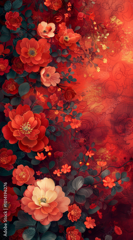 Fototapeta premium Retro style floral texture art background