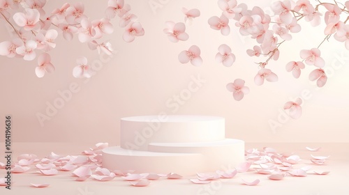 Elegant 3D Podium with Floral Decor in Empty Space