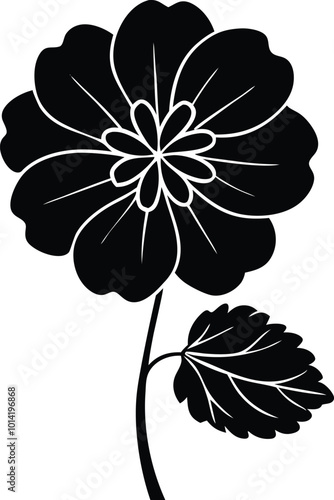 Geranium Silhouette Vector Black And White Floral Drawing Icon