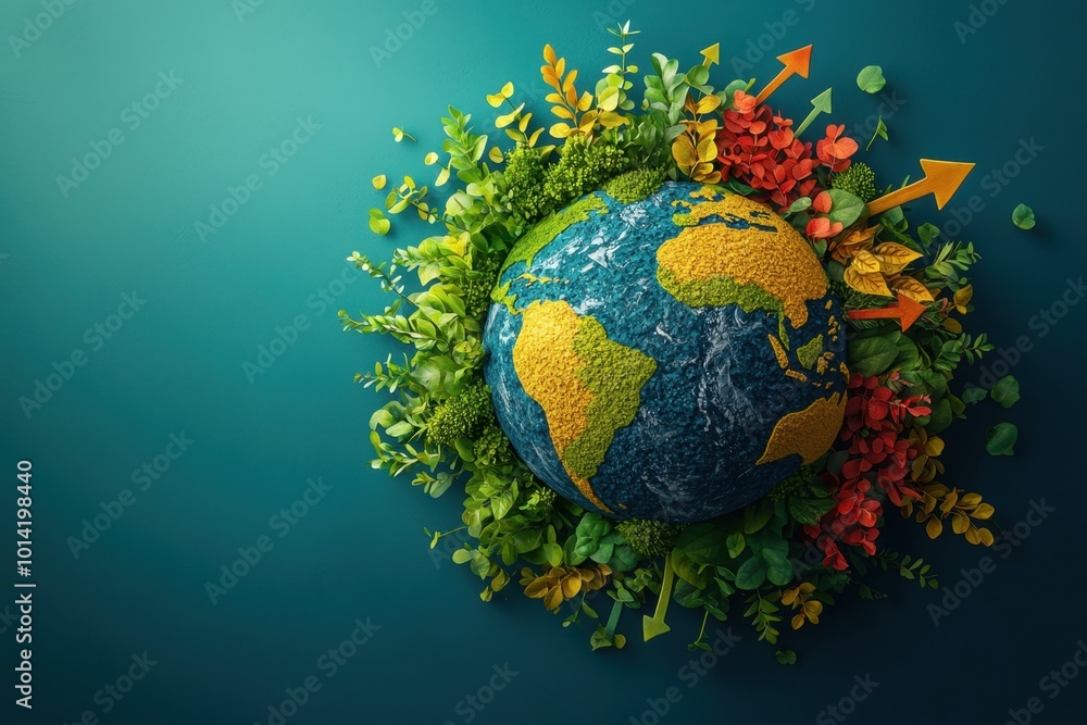 Naklejka premium Eco-friendly globe surrounded by vibrant foliage