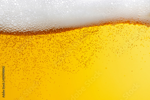 Macro photography of beer and beer bubbles. 