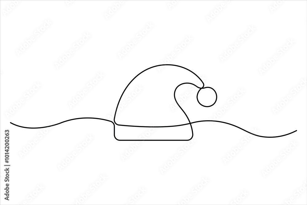 Santa continuous one line drawing of cap icon. Christmas winter hat outline Vector illustration Santa continuous one line drawing of cap icon. Christmas winter hat outline Vector illustration