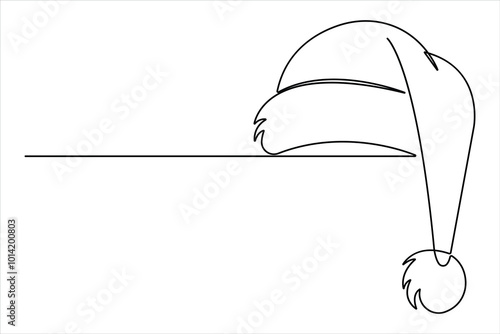 Santa continuous one line drawing of cap icon. Christmas winter hat outline Vector illustration 