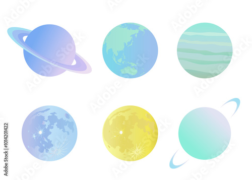 惑星と月のイラストセット　挿絵　背景イラスト
