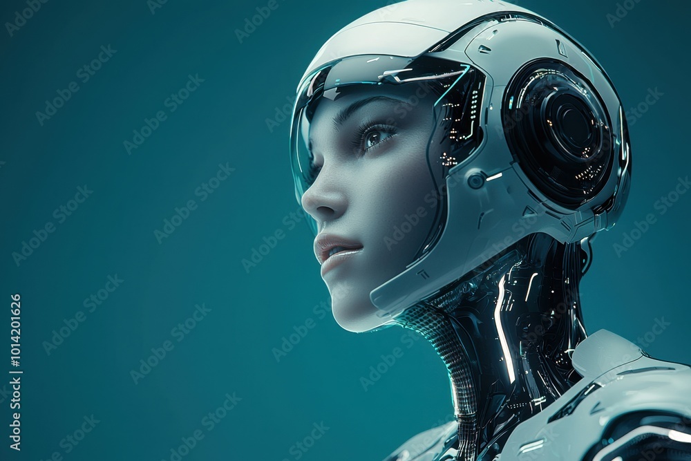 Futuristic humanoid robot with sleek design and high-tech features