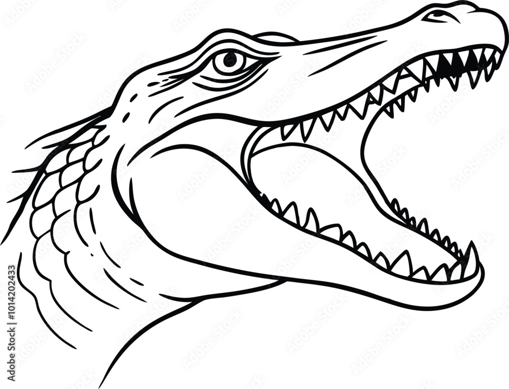 Crocodile Head silhouette line art, Crocodile Head silhouette line art,