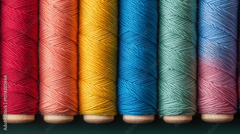 Rainbowcolored yarn threads tightly wrapped around a wooden loom, detailed and intricate weaving process, closeup of vibrant fibers Rainbowcolored yarn threads tightly wrapped around a wooden loom, detailed and intricate weaving process, closeup of vibrant fibers