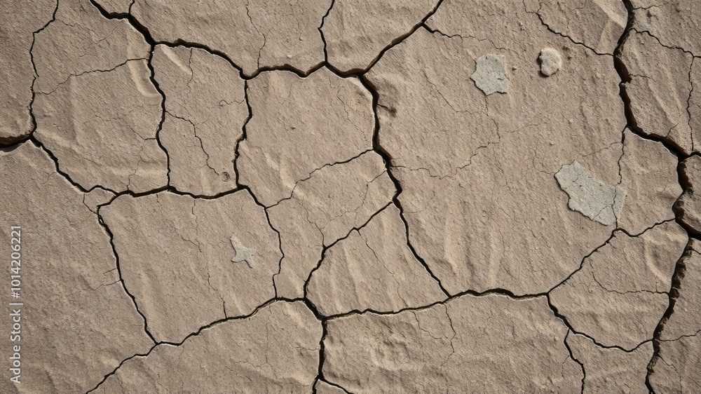 Fototapeta premium Weathered stone surface features worn, grayish-brown hue, elaborate network of fine cracks and fissures, rugged