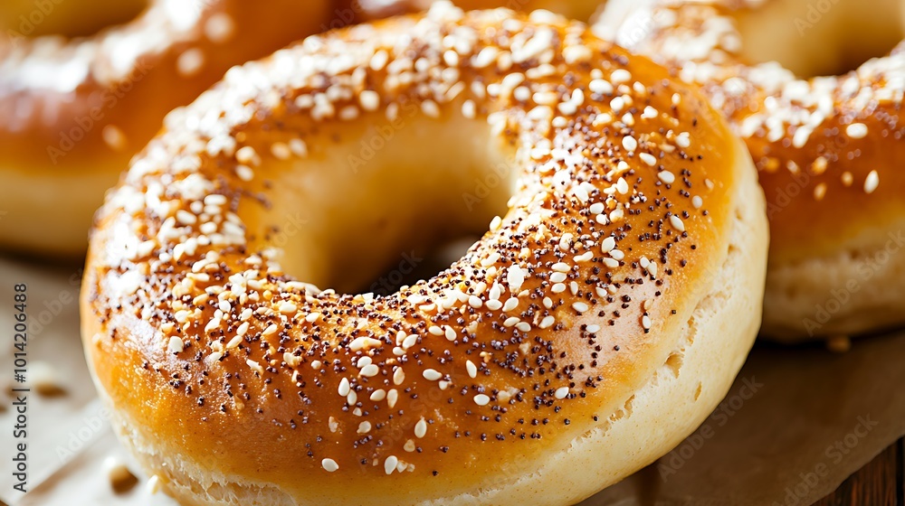 Close-up of a Sesame and Poppy Seed Bagel Close-up of a Sesame and Poppy Seed Bagel