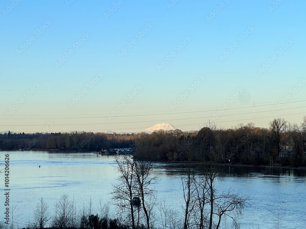 My. Saint Helens peeking into summer over the Willamette River My. Saint Helens peeking into summer over the Willamette River