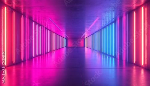 Neon Light Corridor with Pink and Blue Illumination