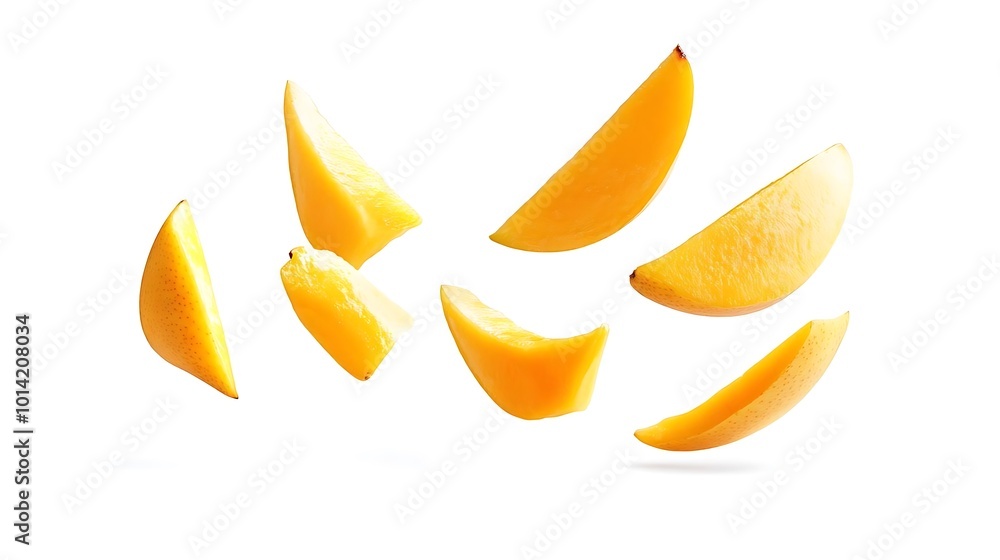 Flying Mango Slices Tropical Fruit Healthy Eating Fresh Produce Flying Mango Slices Tropical Fruit Healthy Eating Fresh Produce