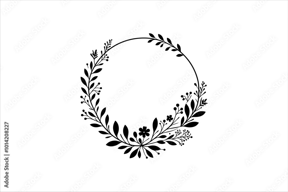 Obraz premium Floral round frames and plant silhouette for wedding. Frame Wedding Flower on white background.