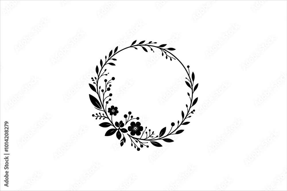 Floral round frames and plant silhouette for wedding. Frame Wedding Flower on white background. Floral round frames and plant silhouette for wedding. Frame Wedding Flower on white background.