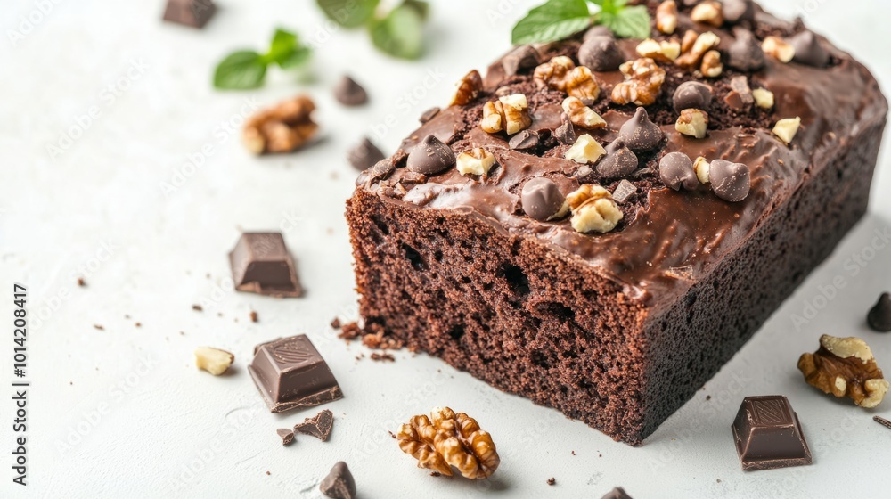 Zucchini chocolate bread with walnuts, white background. Sweet and healthy food. generative ai Zucchini chocolate bread with walnuts, white background. Sweet and healthy food. generative ai