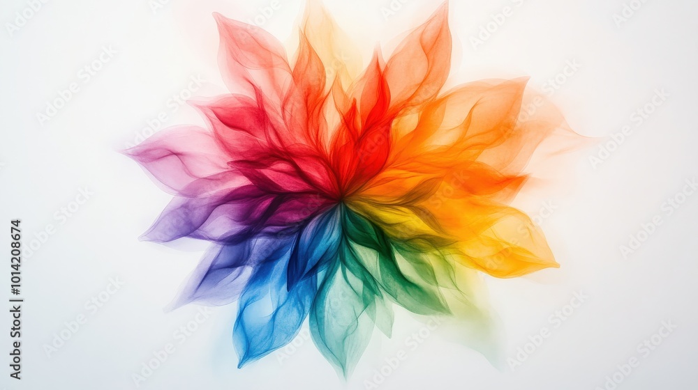 Colorful abstract design resembling leaves in vibrant hues on white background. Colorful abstract design resembling leaves in vibrant hues on white background.