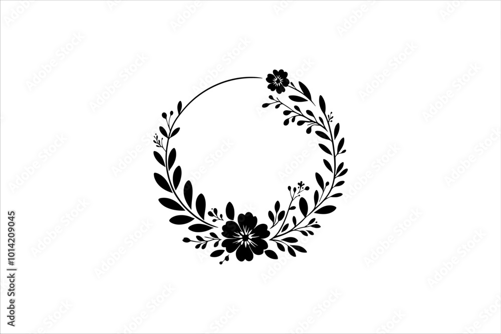 Obraz premium Floral round frames and plant silhouette for wedding. Frame Wedding Flower on white background.