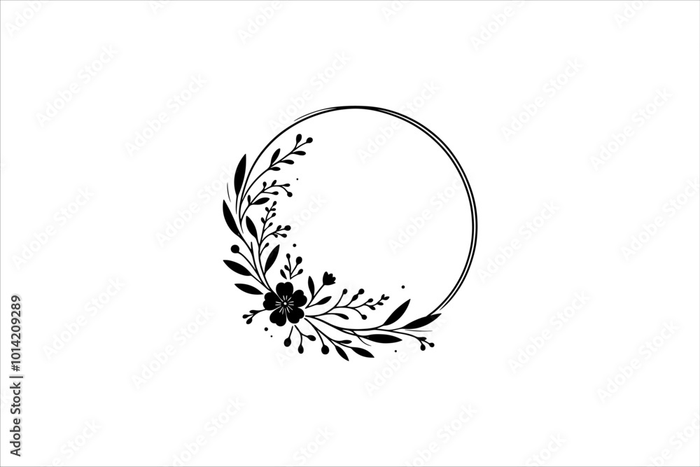 Floral round frames and plant silhouette for wedding. Frame Wedding Flower on white background. Floral round frames and plant silhouette for wedding. Frame Wedding Flower on white background.