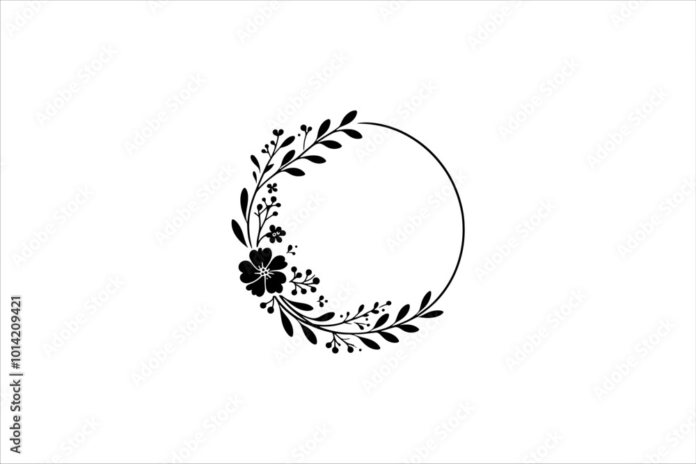 Floral round frames and plant silhouette for wedding. Frame Wedding Flower on white background. Floral round frames and plant silhouette for wedding. Frame Wedding Flower on white background.