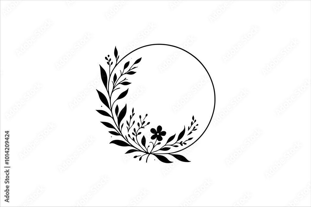 Floral round frames and plant silhouette for wedding. Frame Wedding Flower on white background. Floral round frames and plant silhouette for wedding. Frame Wedding Flower on white background.