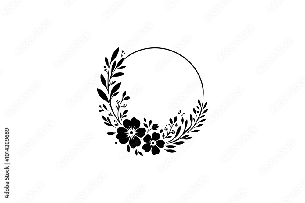 Floral round frames and plant silhouette for wedding. Frame Wedding Flower on white background. Floral round frames and plant silhouette for wedding. Frame Wedding Flower on white background.