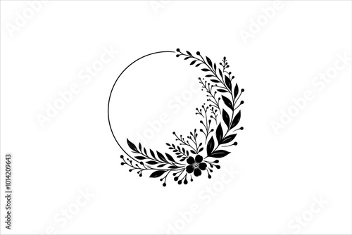 Floral round frames and plant silhouette for wedding. Frame Wedding Flower on white background. photo