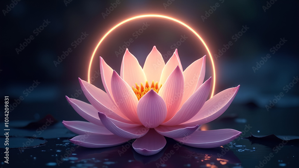 An enchanting lotus flower blooming with delicate flowing petals is the focal point of a stunning vector art logo The circular outline behind it enhances its magical aura An enchanting lotus flower blooming with delicate flowing petals is the focal point of a stunning vector art logo The circular outline behind it enhances its magical aura