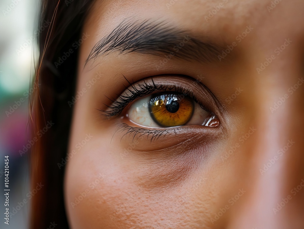A close up of a woman's brown eye with long eyelashes A close up of a woman's brown eye with long eyelashes