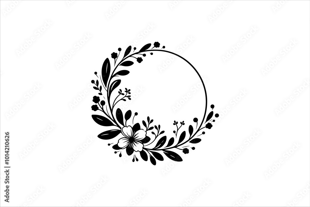 Floral round frames and plant silhouette for wedding. Frame Wedding Flower on white background. Floral round frames and plant silhouette for wedding. Frame Wedding Flower on white background.