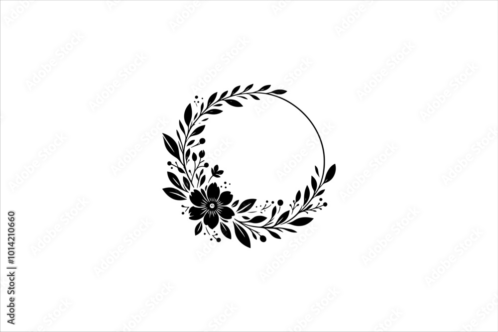 Floral round frames and plant silhouette for wedding. Frame Wedding Flower on white background. Floral round frames and plant silhouette for wedding. Frame Wedding Flower on white background.
