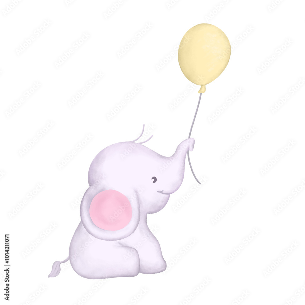 a cute baby elephant with yellow balloon. kids celebrations decor a cute baby elephant with yellow balloon. kids celebrations decor