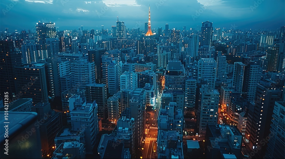 Obraz premium A city buildings view, there are a lot of lights.