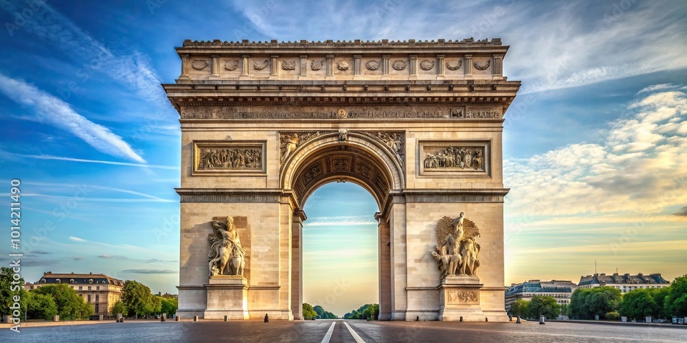 Fototapeta premium famous, A stunning stock photo of the Arch of Triumph also known as Arc de Triomphe or Arco di Trionfo with leading lines guiding the viewer s gaze towards this iconic monument