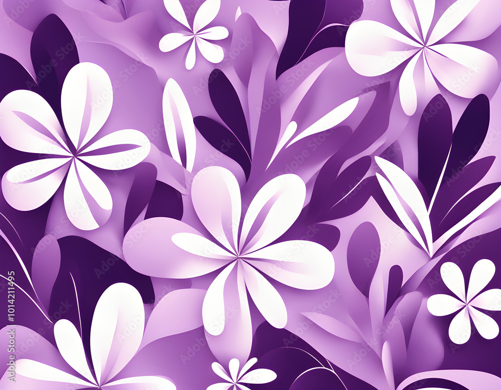 Fototapeta premium Purple soft abstract irregular simple flowers and leaves gilt background