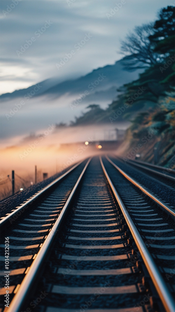 Image of railway tracks in foggy conditions Image of railway tracks in foggy conditions