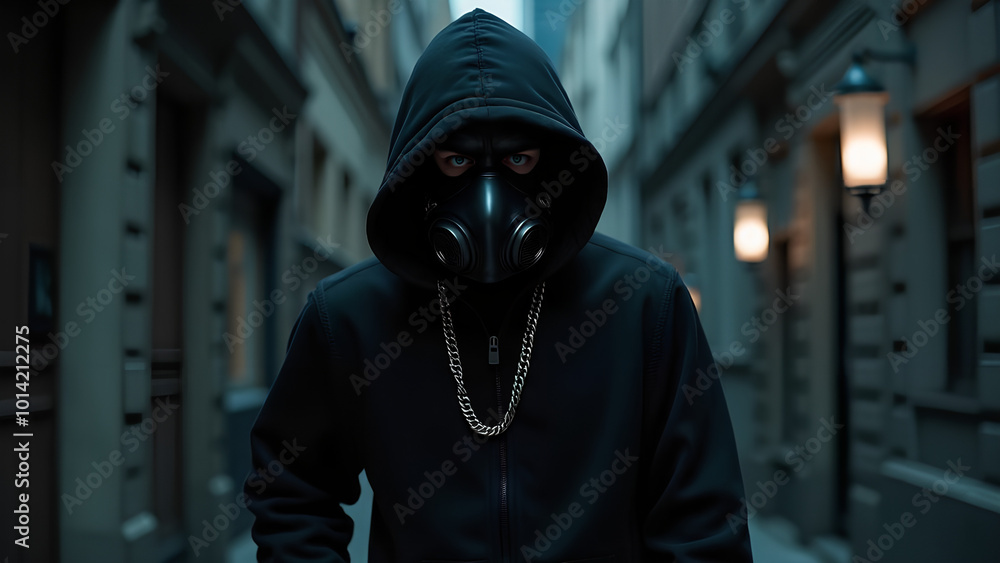A stealthy and elusive criminal known for his evasion tactics and ability to strike fear in the hearts of authorities navigates the dark and dimly-lit streets at night A stealthy and elusive criminal known for his evasion tactics and ability to strike fear in the hearts of authorities navigates the dark and dimly-lit streets at night