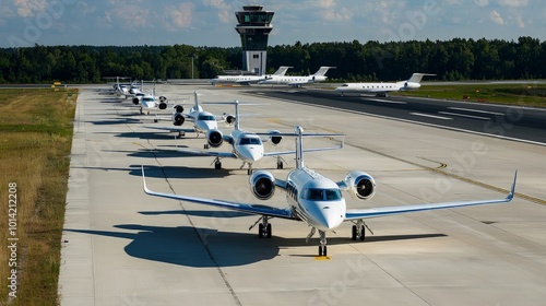 Private Jets lined up on tarmac