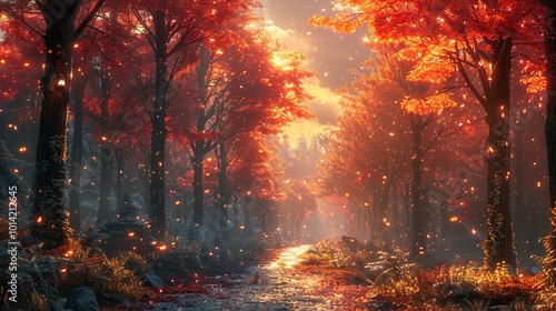 Enchanted Autumn Forest Path: A Dreamy Landscape